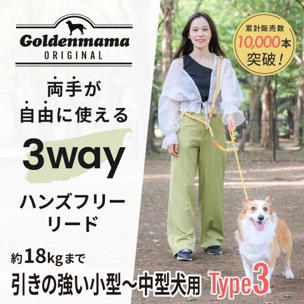 【Goldenmama】ゴールデンママ  両手が使える3Wayハンズフリーリード  Type3 (引きが強めの小型〜中型犬用) (全8色)