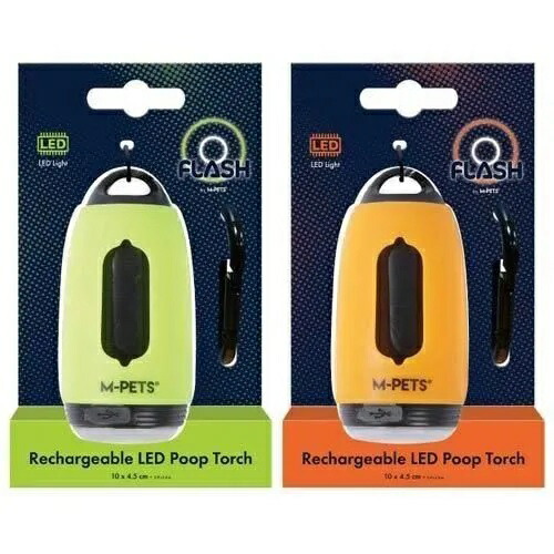 【M-PETS】エムペッツ　FLASH LED POOP TORCH （全2色） うんち袋ディスペンサー  お散歩  早朝  夜間    暗い時間帯 LEDライト  高光度ライト  充電式