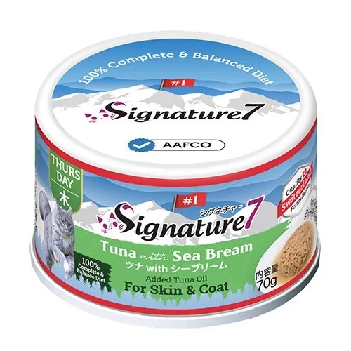 【シグネチャー7】キャット　グレイビーブロス　ピュアツナwithシーブリーム（70g×24缶）猫用  ウェットフード  リアルミート  ツナ  タイ  天然ビタミン  ミネラル  グレービータイプ  食物アレルギーに配慮  皮膚被毛の健康維持