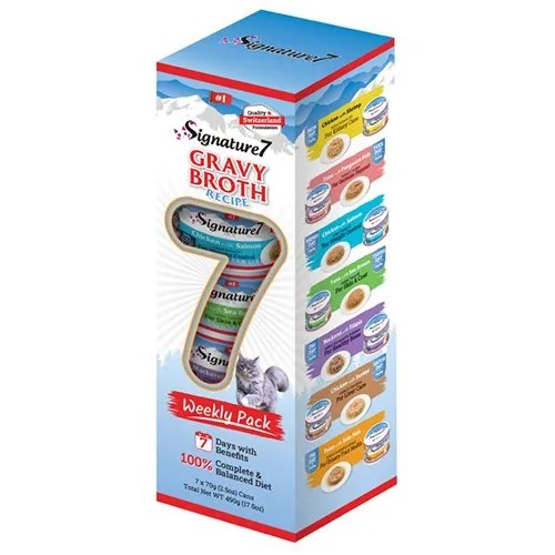 【シグネチャー7】キャット　グレイビーブロス　ウィークリーパック　（70g×7缶）猫用  ウェットフード  リアルミート  天然ビタミン  ミネラル  グレービータイプ  食物アレルギーに配慮