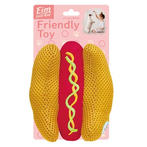 【Eim】ホットドッグ　スクイーカー  オーラルケア  カシャカシャ音  ピーピー音  メッシュ生地  パン形