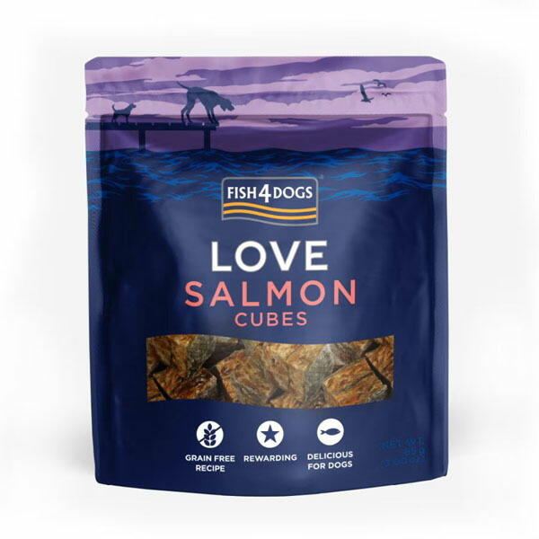 【FISH4DOGS】 フィッシュフォードッグ　サーモンキューブ（85g）おやつ  ご褒美  サーモン  ホワイトフィッシュ皮  オメガ３脂肪酸  皮膚・被毛・関節の健康をサポート