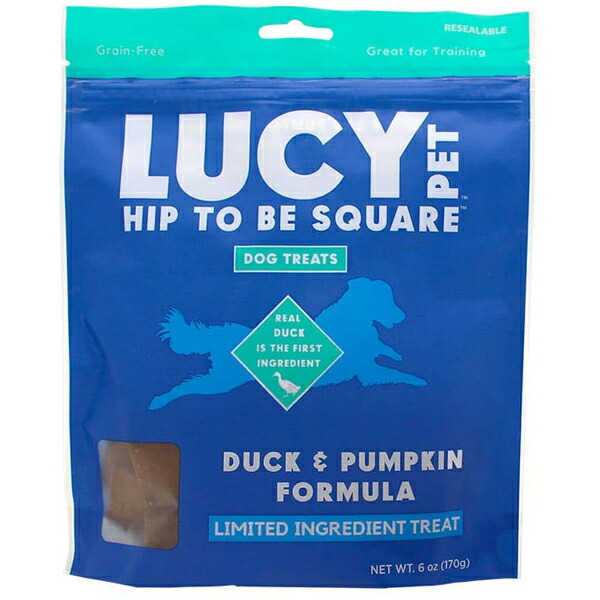 【LUCY PET】 Hip to Be Square ドッグトリーツ　ダック＆パンプキン（170g）おやつ  ご褒美  トレーニング  穀物不使用  全年齢対応
